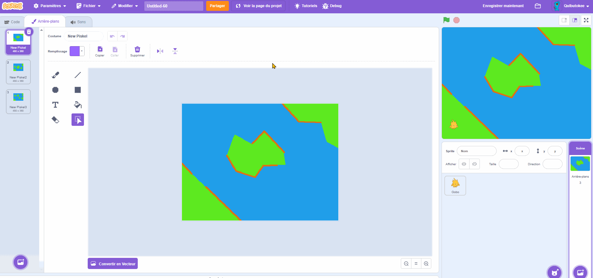 creer le chemein - piskel - 9 position heros
